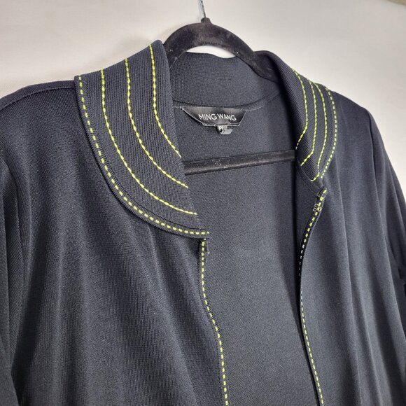Ming Wang Jacket Blazer Women's  Petite Large Black Yellow Stitching Collared - Picture 8 of 9